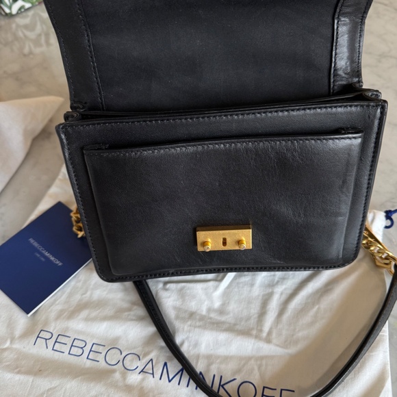 REBECCA MINKOFF Black Gold Chain Crossbody Shoulder Leather Bag - Picture 4 of 4